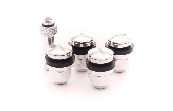 Kit med 4st platta Alu skruv-ventiler JR v1 Silver